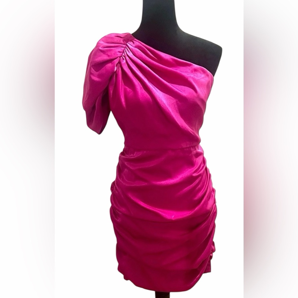 NEW AIDAN MATTOX- Ruched one shoulder pink mini formal cocktail dress
